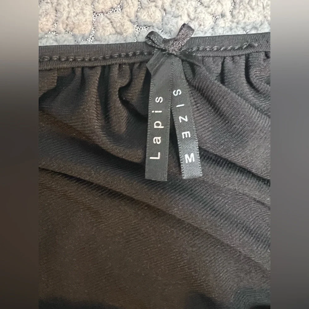 Lapis One Piece Pants Romper Womens Size Medium Black T Strap Sleeve Wide Leg - Picture 2 of 10